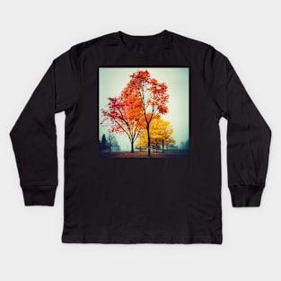 Autumn trees melancholy in a park Kids Long Sleeve T-Shirt